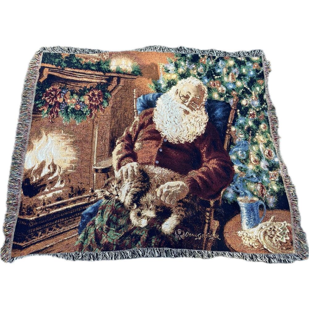 A Long Winters Nap Woven Tapestry Throw Blanket Santa Cat Dona Gelsinger 50 x 60